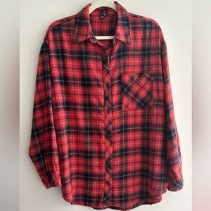 wild fable Women's Oversized Red Plaid Flannel Shirt, Size Medium